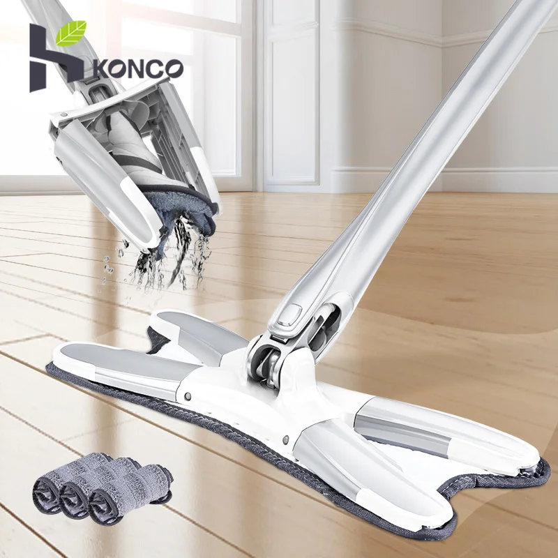 

Konco Microfiber floor mop Hand-free wash flat mop Manual Extrusion Household Cleaning Tools Plate Tipping Type Mop