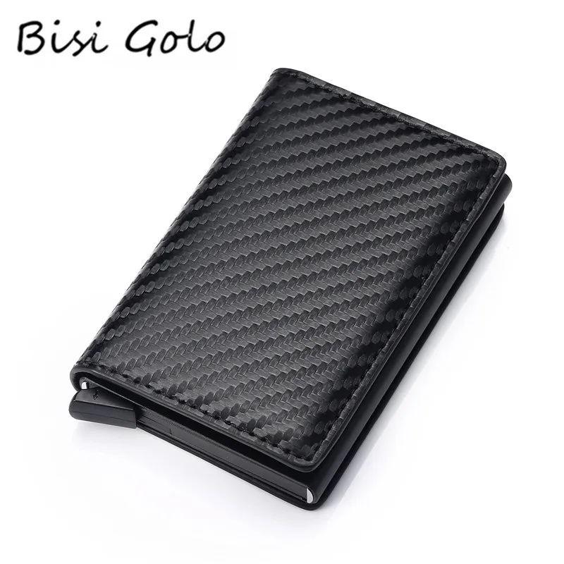 

BISI GORO Antitheft Credit Card Holder Men Vintage Blocking Rfid Wallet PU Leather Unisex Security Information Aluminum Purse