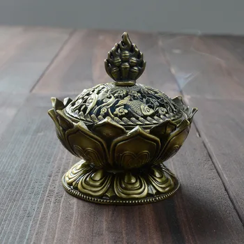

Holy Tibetan Lotus Shape Aromatherapy Alloy Bronze Mini Incense Burner Buddha Incense Burner Stove Craft For Home Decoration zh1