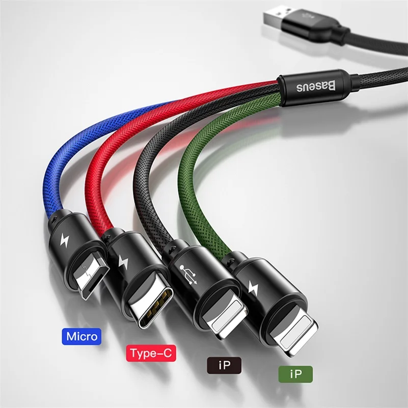 4 в 1 3 в 1 мульти usb зарядный кабель системы освещения micro usb type c кабель для iPhone samsung huawei xiaomi кабель быстрого зарядного устройства - Цвет: IP IP Micro Type-c