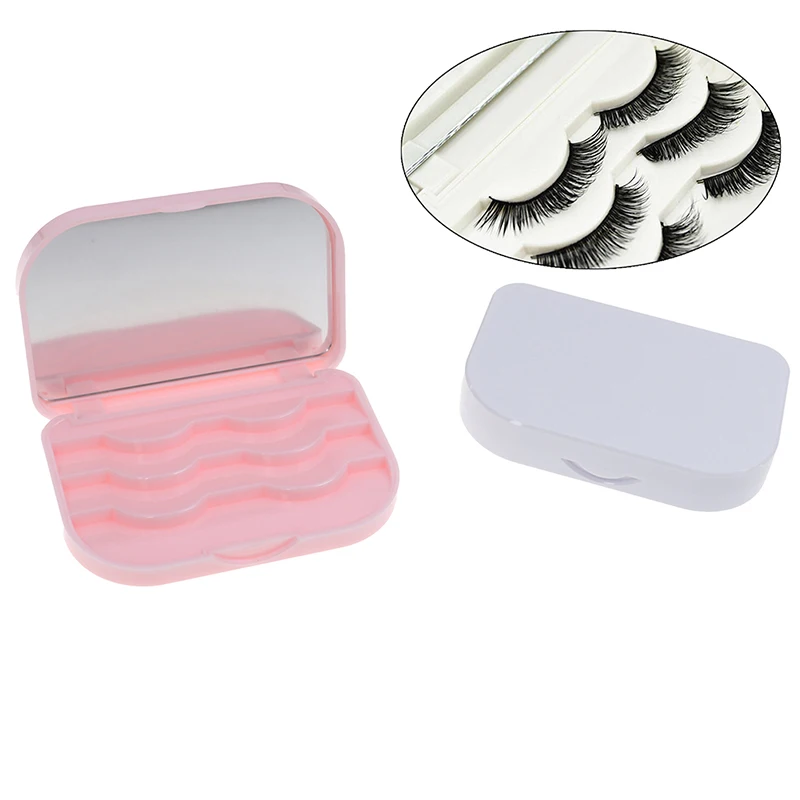  Fashion Plastic False Eyelash Storage Box Makeup Cosmetic With Mirror Case Organizer Travel Cosmeti