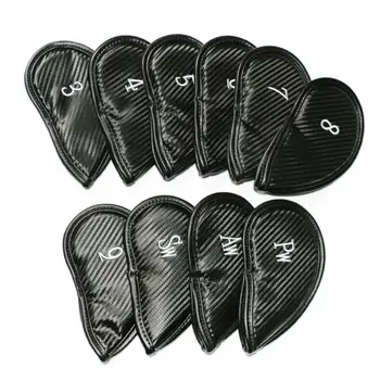 

10 Pcs Portable Golf Club Headcovers PU Waterproof Fairway Hybrid Putter Cover Set Vintage Simple Design Sports Protect