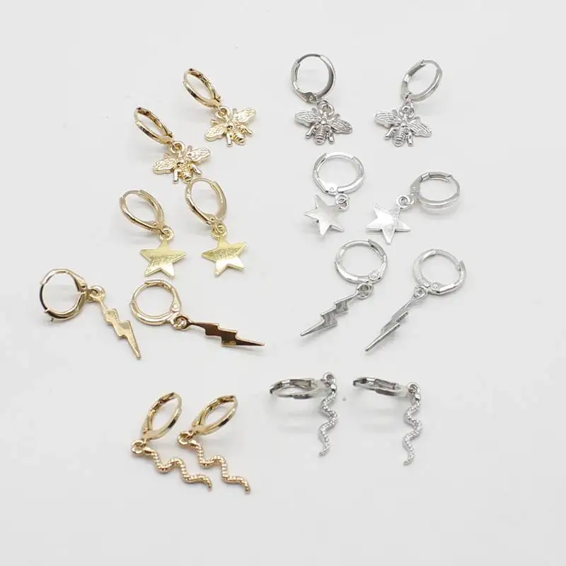 Fashionable and exquisite lightning star bee snake pendant earrings charm small ear ring cartilage bone | Украшения и аксессуары