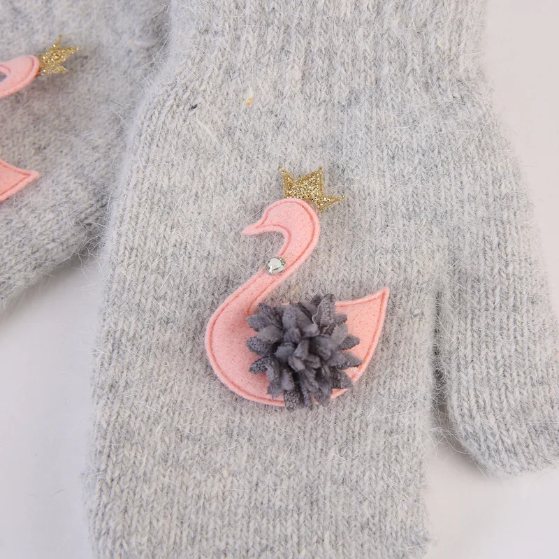 Warmom/Детские Зимние теплые Мультяшные перчатки с кроличьим мехом, варежки с длинными пальцами, Детские утепленные бархатные перчатки для детей 4-10 лет