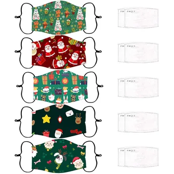 

Dust cover Children's Christmas Adjustable Windproof Reusable Printed Face Comfortable and soft 5PCS Mask +10 PCS Mask Filters