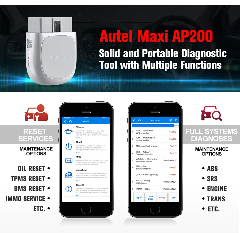 Autel Autel AP200 Adaptateur Bluetooth Scanner OBD2 avec Diagnostics de Tous Les Systè 