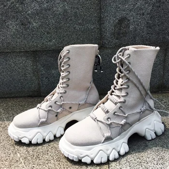 

Lace Up Leather Ankle Boots For Women Botas Feminina Round Toe Winter Boots Women Platform Botas Mujer Fashion Zapatos De Mujer