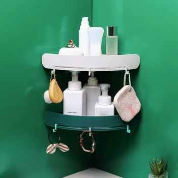 

Seamless Stickers Plastic Bathroom Shelf Cosmetic Rack Triangle Bath Corner Basket With Removable Hook Bathroom Rack Shelf