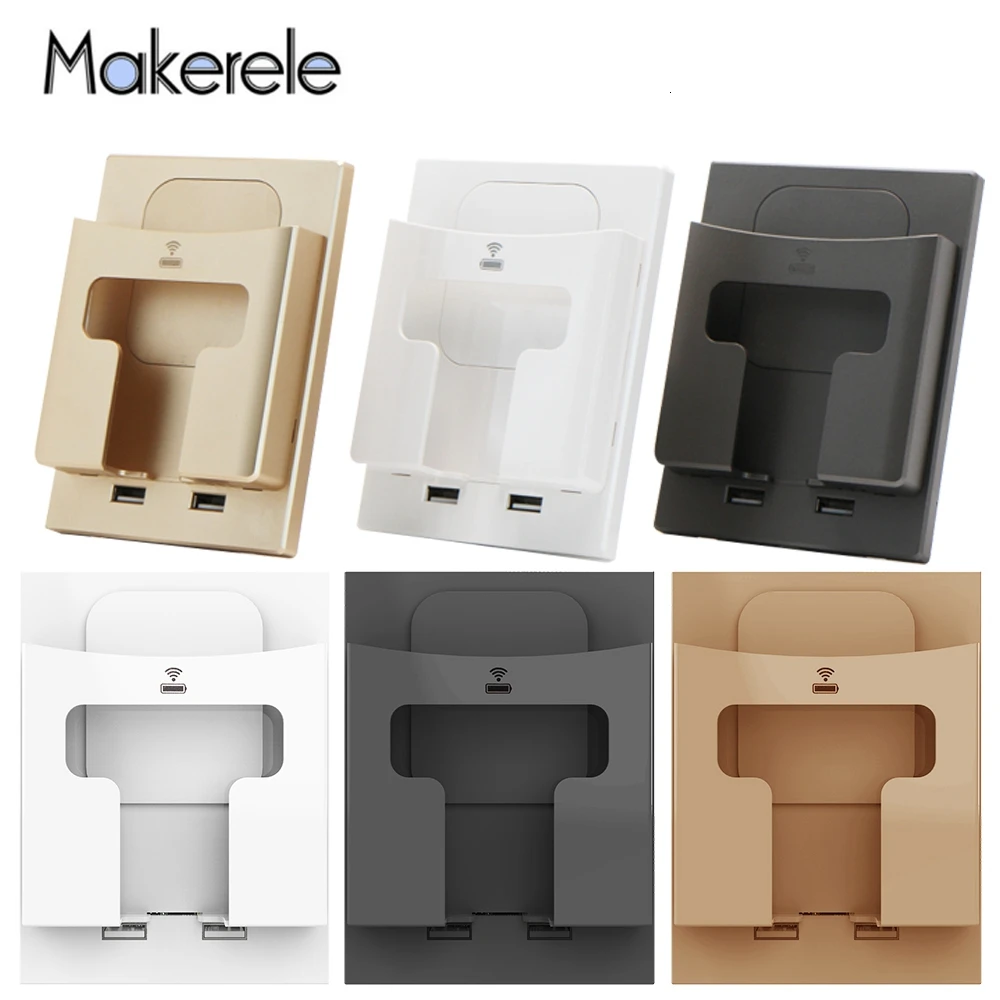 5V Wall Mounted Wireless Charger Fast Charge Ultra-thin Panel Dual Usb Ports QI Wall Socket For Wireless Charge Mobile Phone