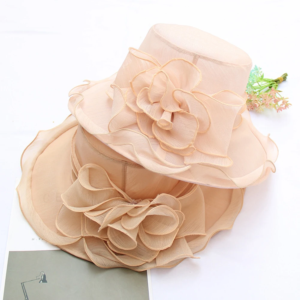 New Hot Women Sun Hat Solid Lace Wide Brim Sun Hat Sweet Elegant Tea Party Church Cap