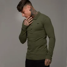 Новая осень Высокое качество Для мужчин с длинным рукавом рубашка поло модный Для мужчин поло одноцветное Поло рубашка мужской Повседневное брендовая одежда