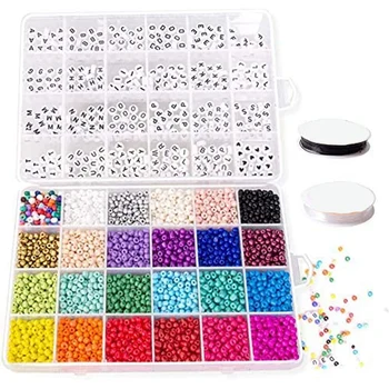 

Beads Kit, 4800Pcs 4mm Small Beads with 720Pcs Acrylic Alphabet, 4mm, Small