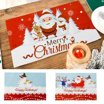 

1 placemats+1 coasters Christmas table mats cartoon felt restaurant placemat Christmas table coaster mat cutlery set wester N8N5