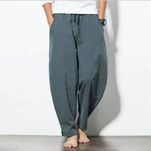Navy Blue Мужские брюки из хлопка и льна - Цвет: Navy Blue