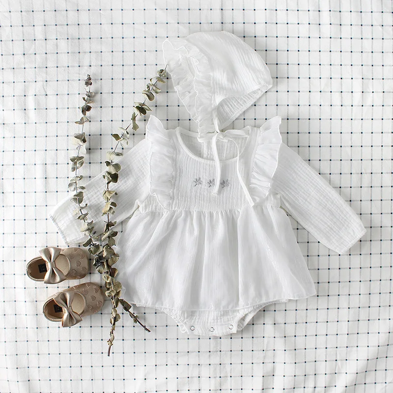 Новинка года; одежда для маленьких девочек; Весенний Детский комбинезон с длинными рукавами для девочек; Одежда для новорожденных; кружевная одежда принцессы для дня рождения - Цвет: 81009 White