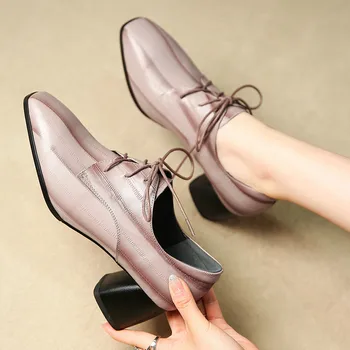 

Fashion Sexy Women High Heels Genuine Leather Pumps New Spring Summer Lace-up Casual Single wedding Shoes Woman