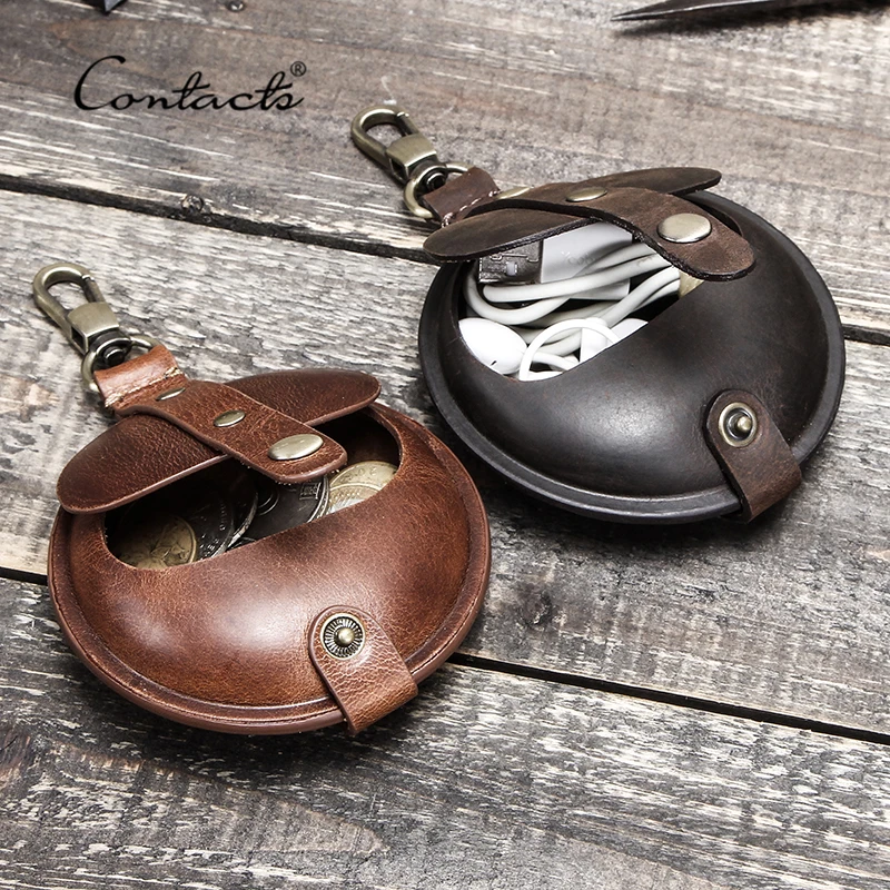 Goedkoop Contact s 100% Crazy Horse Lederen Mannen Portefeuilles Kleine Geld Zakken Mini Portemonnee Pocket Vintage Mannelijke Portfolio Voor Oortelefoon