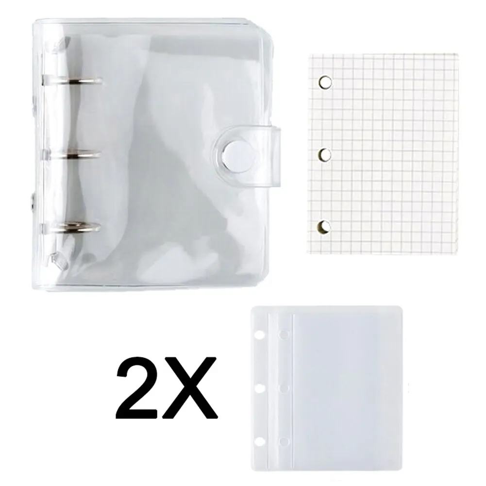 Minilibro de mano transparente para estudiantes, carpeta de anillas, suministros de oficina Kawaii, creativo, 3 anillos