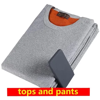 

Winter Men Warm Fleece Tops And Pants T Shirt Underwear Thermal Leggings Sets Fleece Man Slim Fit Cheap Bottoms Underwear Gray