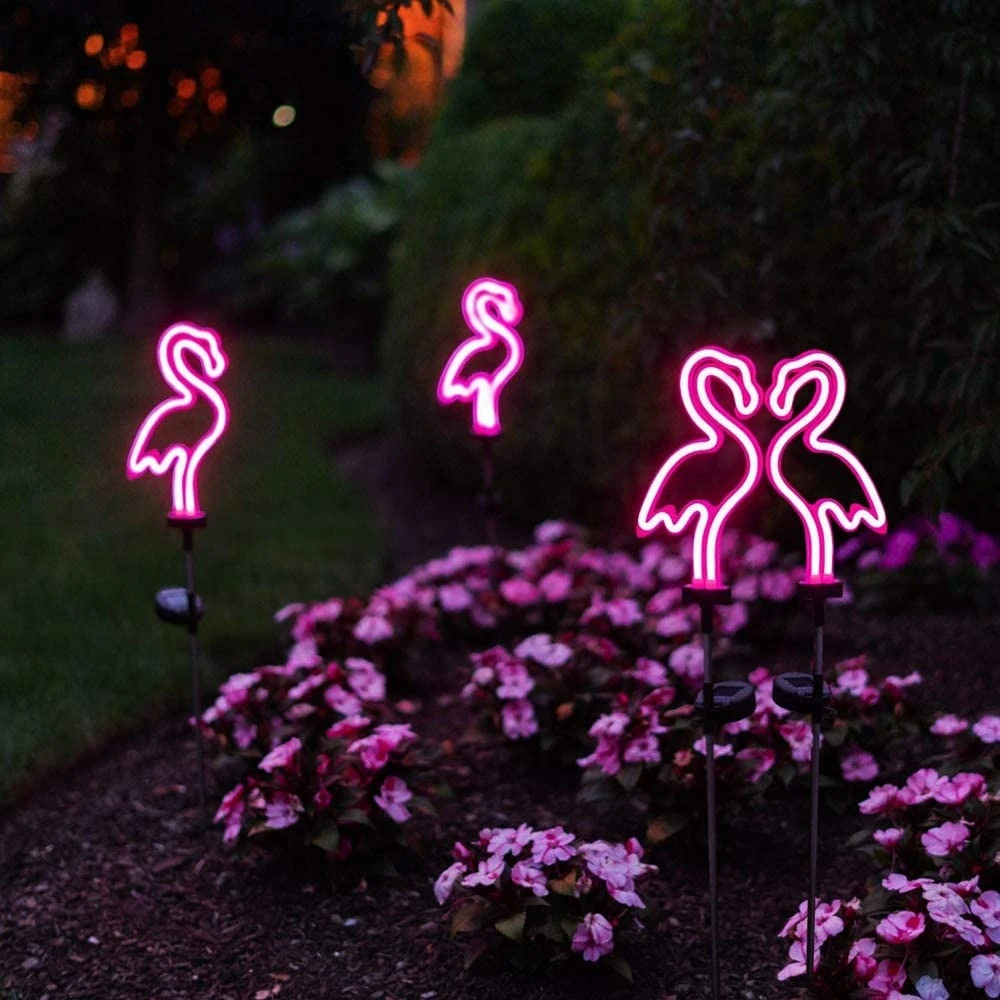 1/2/4 Pack Solar LED Neon Flamingo Lawn Lamp Solar Garden Stake Lights Outdoor Pathway Light for Lawn Patio Yard Walkway Decor solar garden lanterns