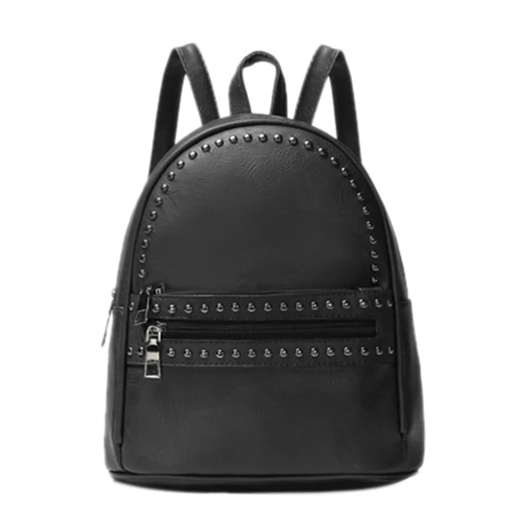 Модная обувь из искусственной кожи Для женщин рюкзак женский черный рюкзаки в стиле ретро малым карманн застежки-сумки с заклепками студенческий рюкзак прочный рюкзак для девочек