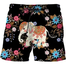 Fashionable men's shorts cute little elephant series 3d printing unisex beach quick-drying swimming trunks street casual pants