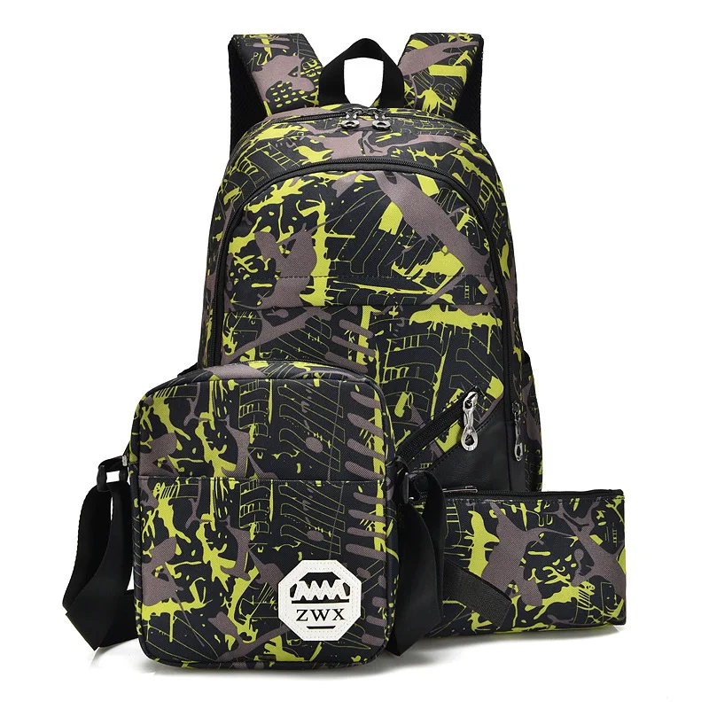 Для женщин холст 3 шт./компл. школьные рюкзаки Колледж школьный мода Plecak для подростков мальчиков и девочек Moclila сумка - Цвет: Цвет: желтый