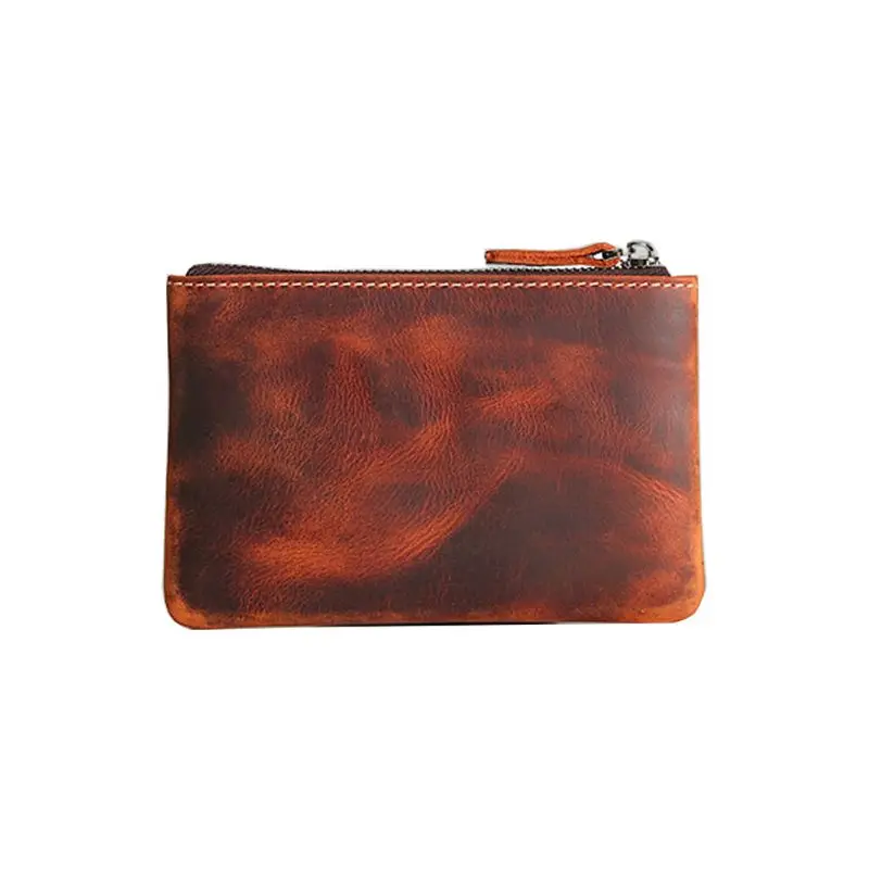 Мужская кожаная маленькая сумка на молнии, кредитный держатель для карт, портмоне, тонкий кошелек - Цвет: Коричневый