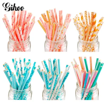 

25pcs Metallic Gold heart Star Foil Stripe Drinking Paper Straws Silver Foiled Stripe Children Birthday Party Decorations