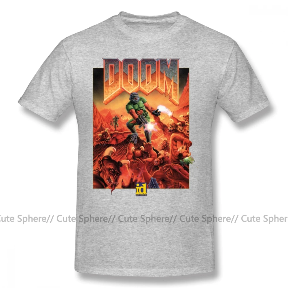 Wolfenstein футболка DOOM CLASSIC COVER футболка с короткими рукавами Мужская футболка с классическим принтом 100 хлопок забавная футболка 5x - Цвет: Gray