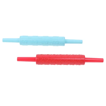 

2Styles Cake Dough Baking Crafts Portable Embossed Rolling Pin Heart Pattern Fondant Pastry Cake Decorating Tool