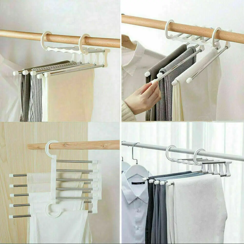 

Pants Rack Shelves Stainless Steel Retractable Wardrobe Scarf Shelf Hanger