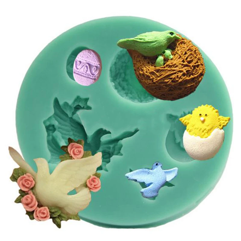 Silicone DIY Fondant Mould Chocolate mold Bird Nest Pigeon Red Sparrow 3D Soft Candy Cake Mold pink / green | Дом и сад