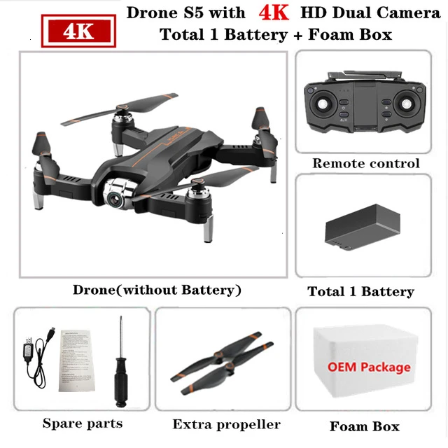 S5 RC Дрон 4K Дроны с 1080P HD двойной камерой складной Квадрокоптер с оптическим потоком регулируемый угол камеры RC вертолет игрушка - Цвет: 4K-Foam Box-1B