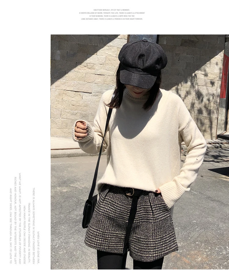 New Autumn Winter Wool High Waisted Shorts for Women Korean Plaid Wide Leg Shorts Femme Casual Loose Boots Womens Shorts