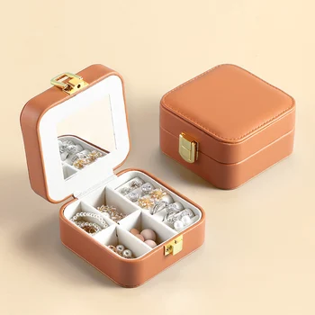 

Women Girls Home Travel PU Leather Rings Earrings Universal Solid Jewelry Case Lightweight Bedroom Storage Box Mini Portable