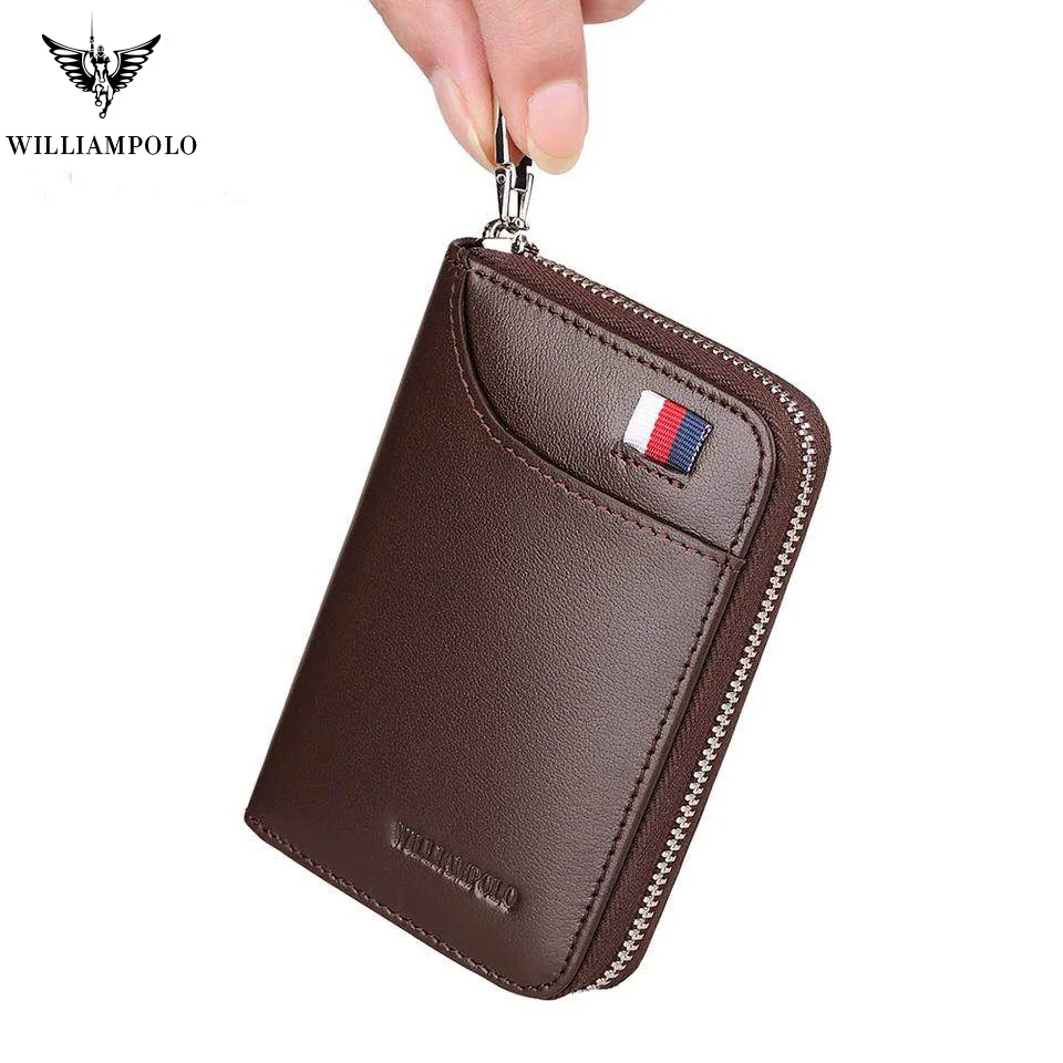 Beste Mini Lederen Kaarthouder Mannen Rits Credit Card Case Houder Voor Man Kleine Koeienhuid Id kaart Pocket Hoge Kwaliteit Merk pl288