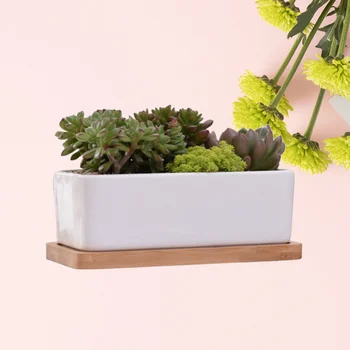 

2pcs Plant Pot with Tray Useful Classical Durable Plant Holder Rectangle Plant Pot for Office Garden