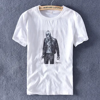 

2020 New Men's Casual Cotton Linen Splice Short Sleeve T-Shirt Embroidery Printing O-neck Tops Fashion T-shirt For Men Y2780