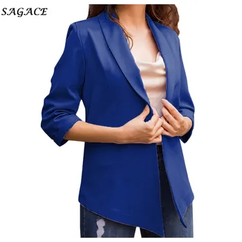 Sagace Clothes Coats Blazers Women Solid Turn Down Collar Jacket Long Sleeve Coat Outerwear Long Sleeve Suit Long Coat Tops tanie i dobre opinie REGULAR V-Neck Single Button Polyester Full Women Coat Office Lady Pockets O-Neck solid coat blazers Women solid coat Long Sleeve coat women