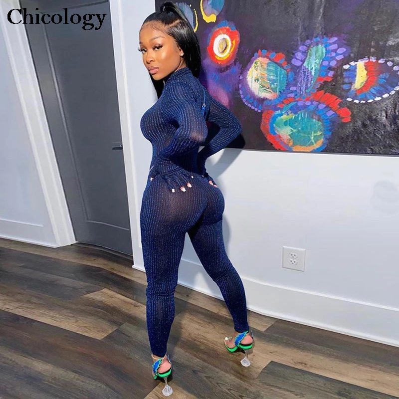 Chicology zipper bodycon see though mesh jumpsuit women 2020 summer autumn sexy clothes female streetwear party club festival
