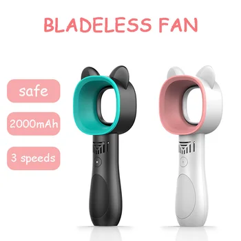 Mini Bladeless Fan Cute Cat Hand held USB Rechargeable Fans 2000mAh Mute Without Vane for Home Outdoor Ventilador Cooler Fan 8H 1