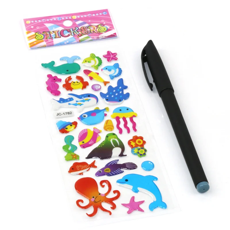 10pc Seabed Fish Sticker DIY Scrapbooking Mobile Phone Performing Makeup Decor 3D Kindergarten Reward Bubble Stickers Stationery