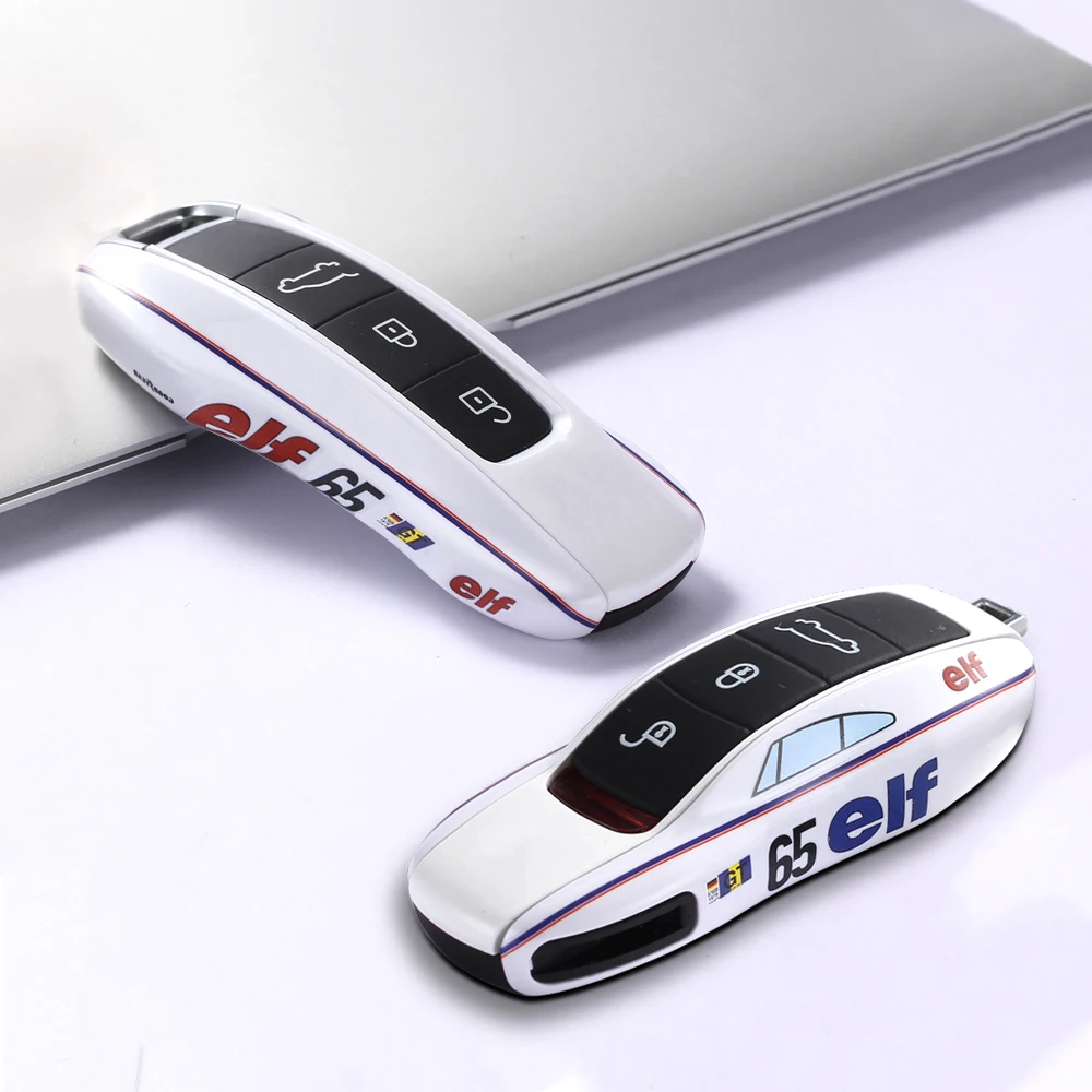 

New key case cover for Porsche Cayenne Panamera 971 911 9YA Macan Boxster remote control key Hard shell text white NO.65 racing