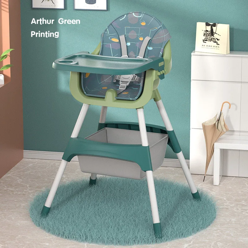Newborn Baby Feeding High Chair Toddler Folding Dining Table Chair Infant Booster Seat with Storage Basket Height Adjustable