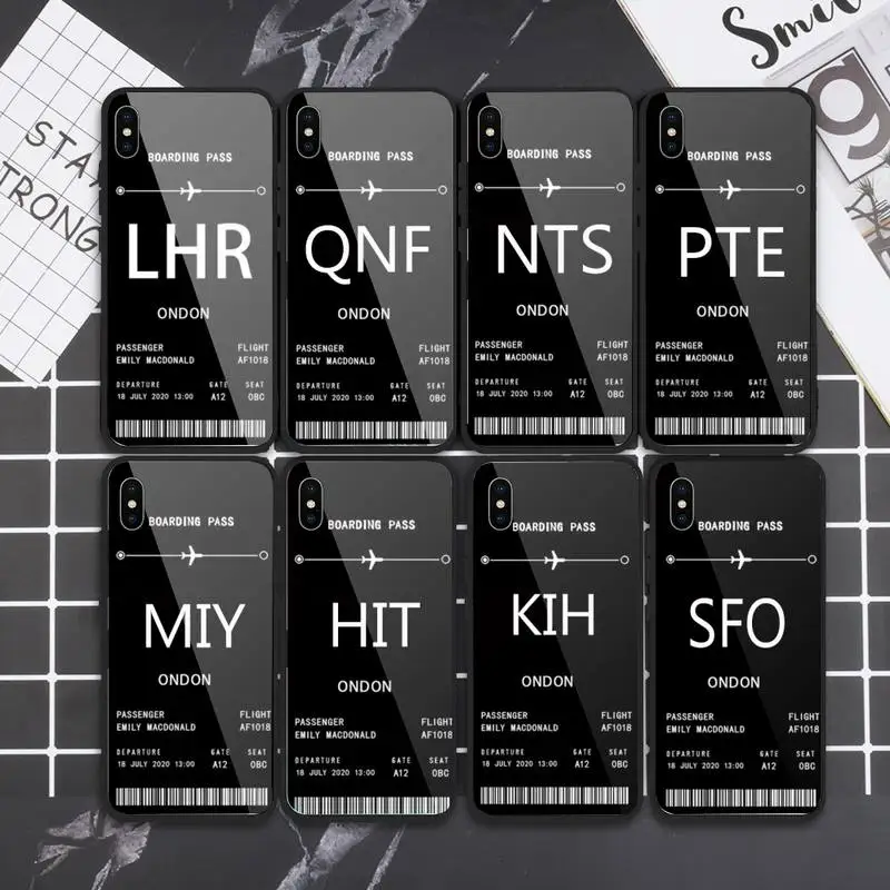 

Personalised Plane Ticket Phone Case Tempered glass For iphone 5C 6 6S 7 8 plus X XS XR 11 PRO MAX