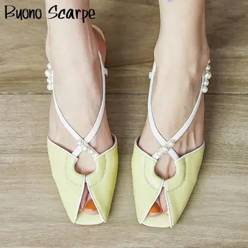 

Peep Toe Summer Women Sandals Pearl Cross Tied Chunky Heels Shoes Elegant Ladies Wedding Sandals Female Elastic Band Shoes 2020