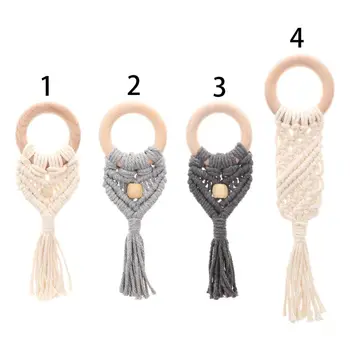 

Vintage Braided Cotton Baby Teething Ring Chewie Teether Safety Wooden Natural Sensory Toy Gift