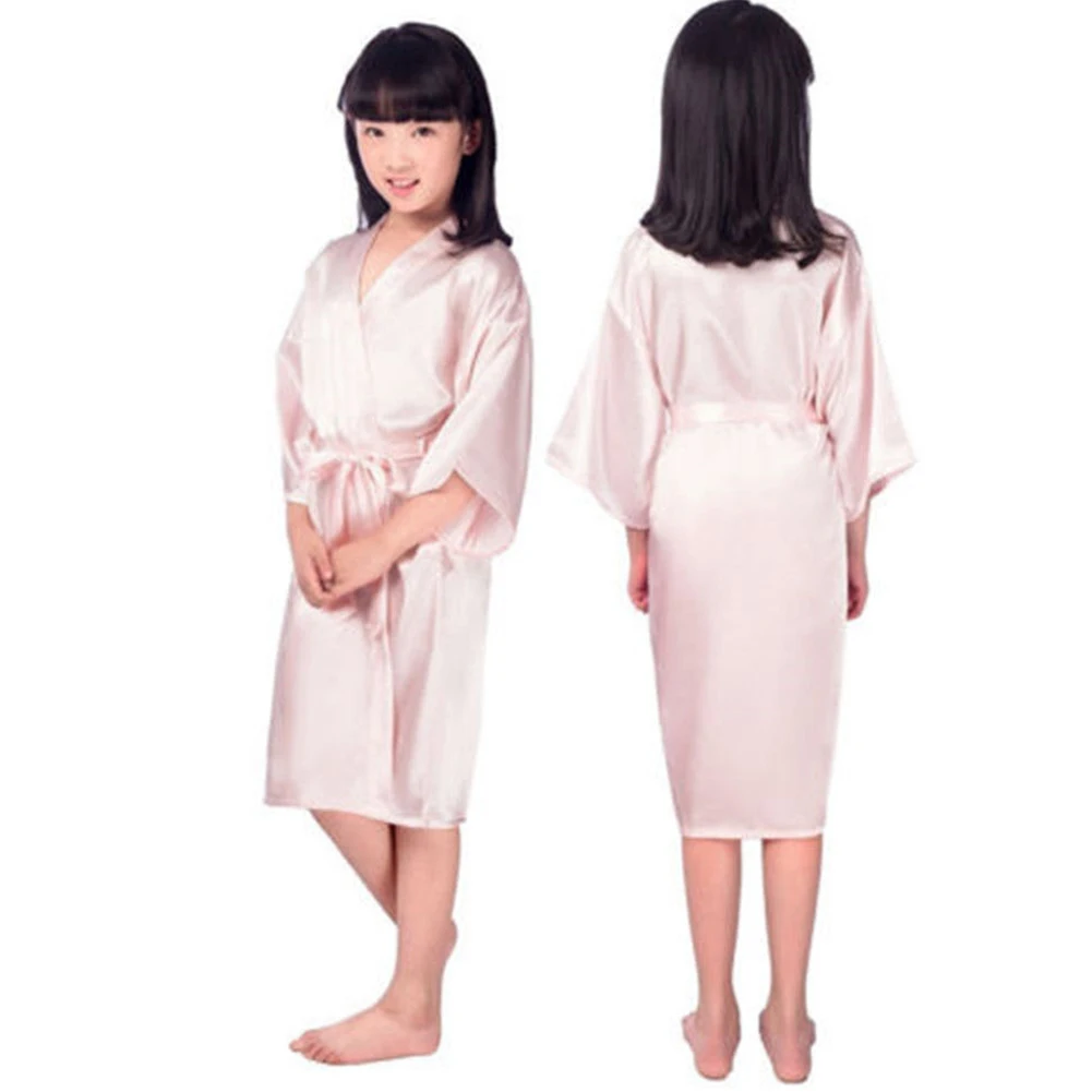 Новое поступление для маленьких девочек, детское вечернее платье из шелка атласное кимоно; наряд, одежда для сна, свадебное платье для девочек в цветочек Детское Белье для сна