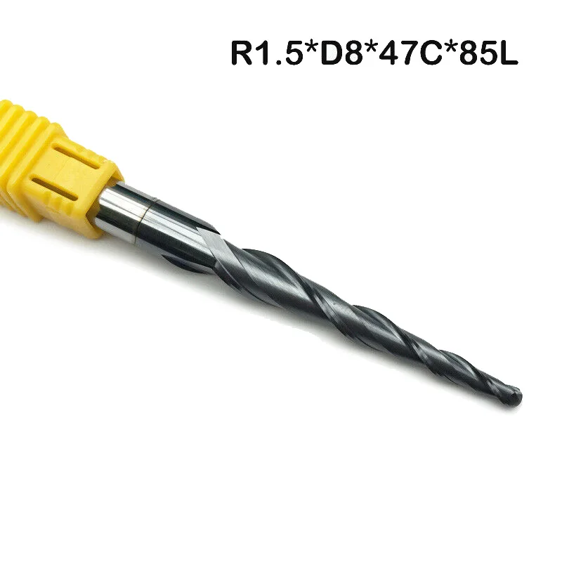 R1.5* D8* 47*85 2F Вольфрамовая сталь две флейты HRC55 конический шаровой нос ЧПУ Резак